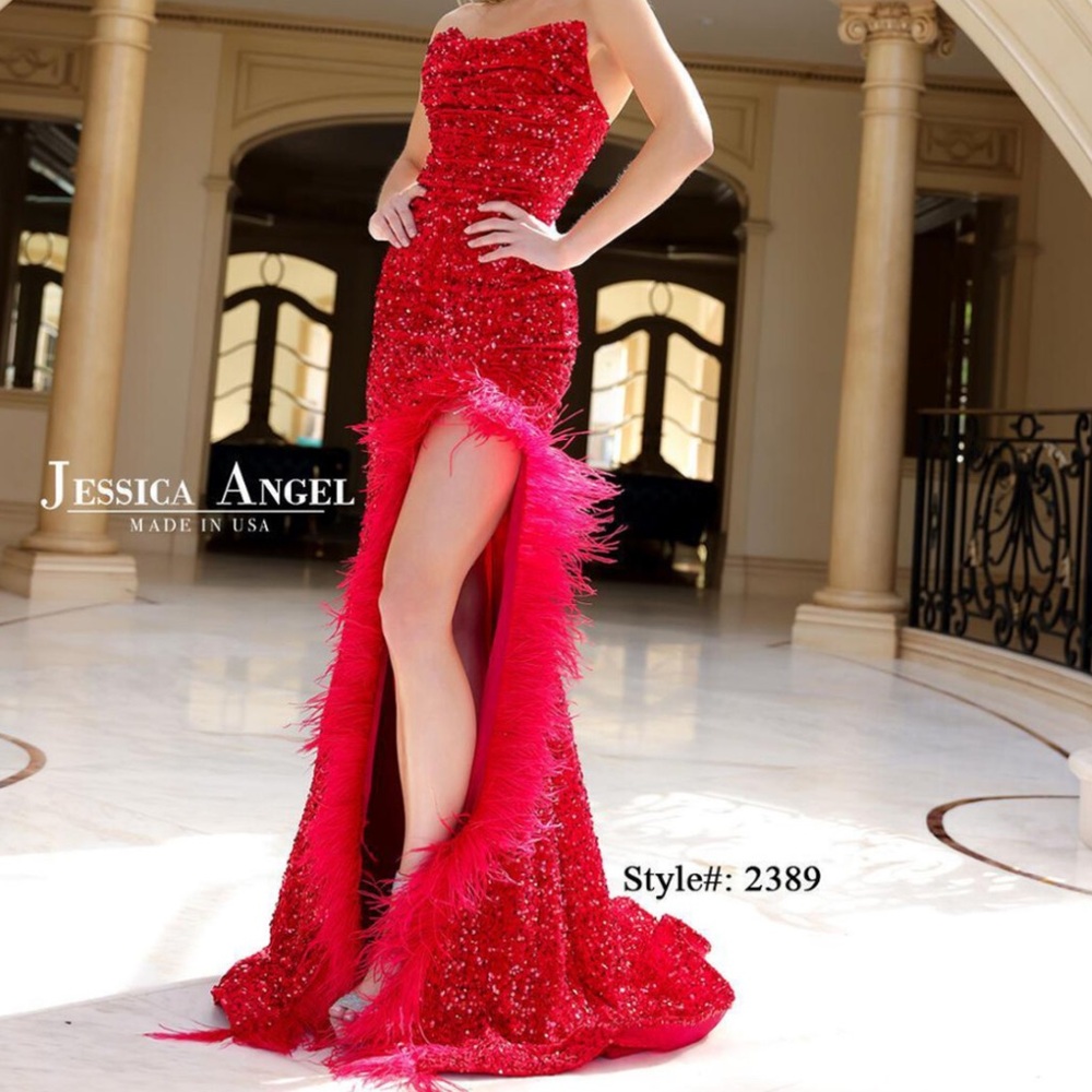 Pink Sequin Embellished Slit Prom Gown